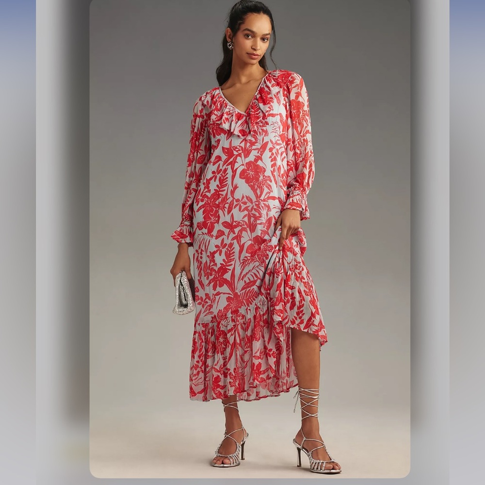 🌸Chiffon Ruffle Midi Dress - Picture 2 of 3